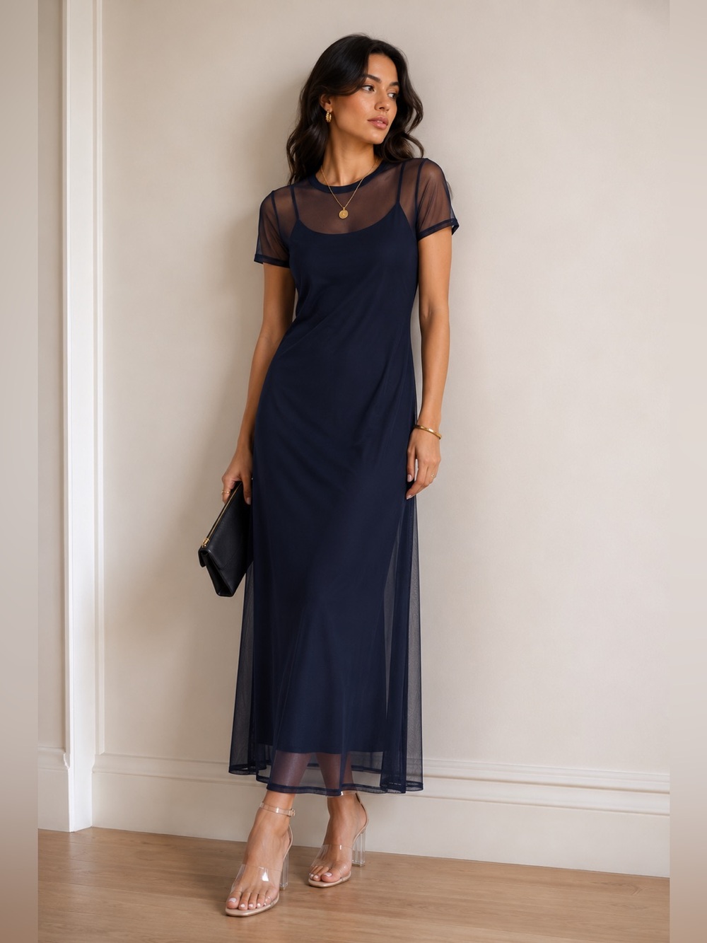 Steve Madden Navy Short-Sleeve Maxi Dress